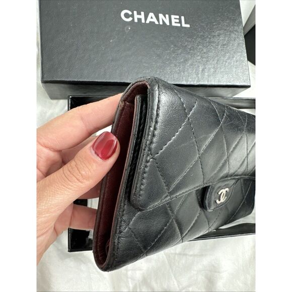 CHANEL Flap Wallet Quilted Black Silver Tone Hardware W/box - Picture 3 of 16